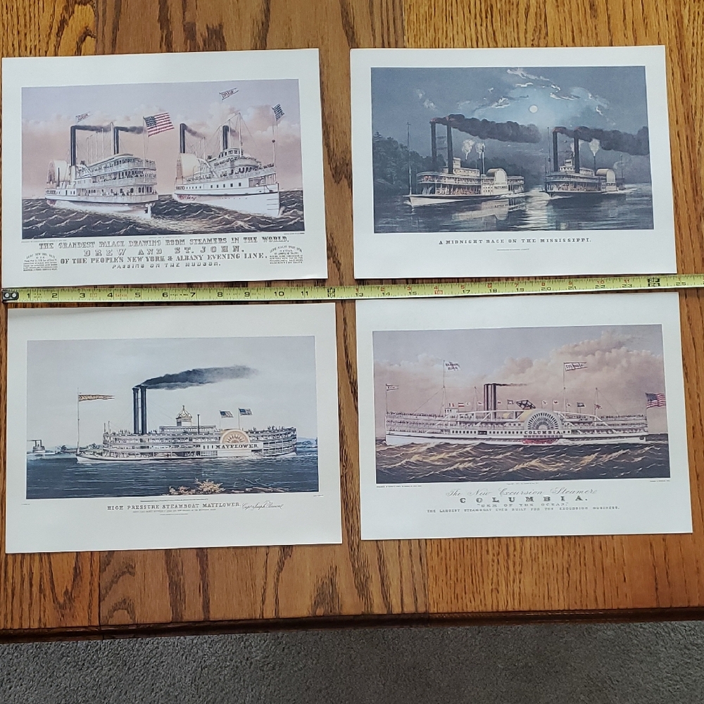Set of 4 Nautical Art Prints in Blue and Cream Tones